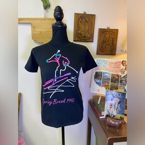 Vtg 90s 1992 Skiing Mountain Neon SPRING BREAK USA Single Stitch Youth L 14-16